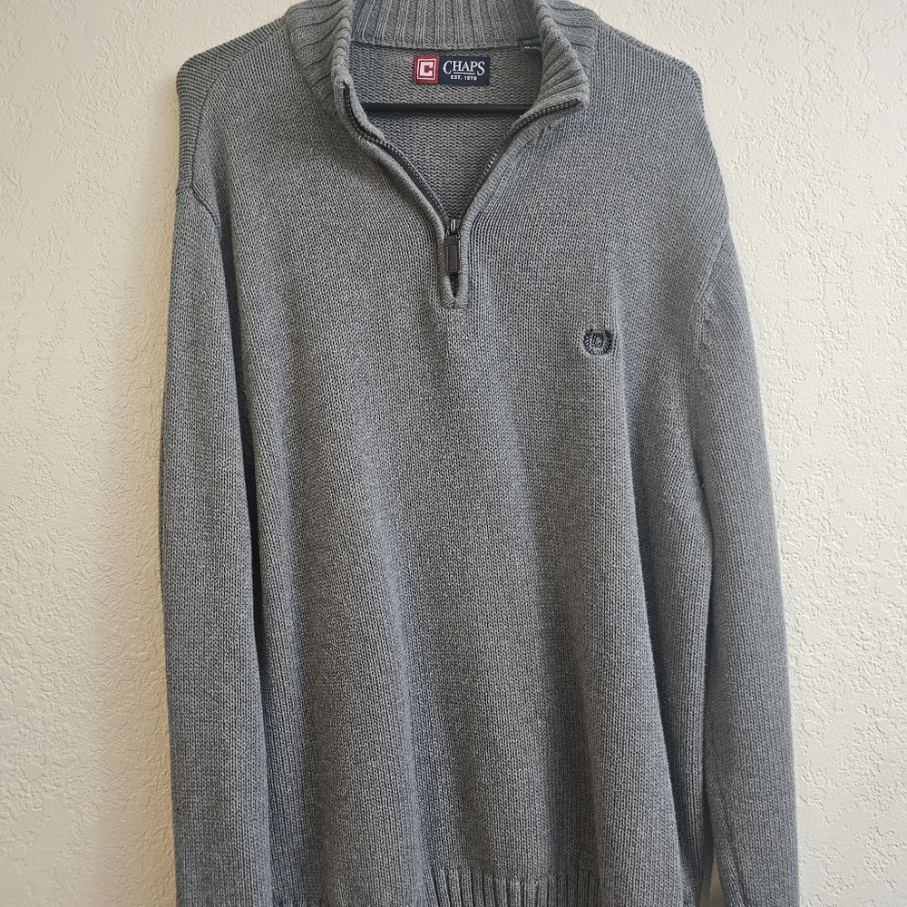 Chaps Gray Men's 100% Cotton Sweater 1/4 1/3 Zip